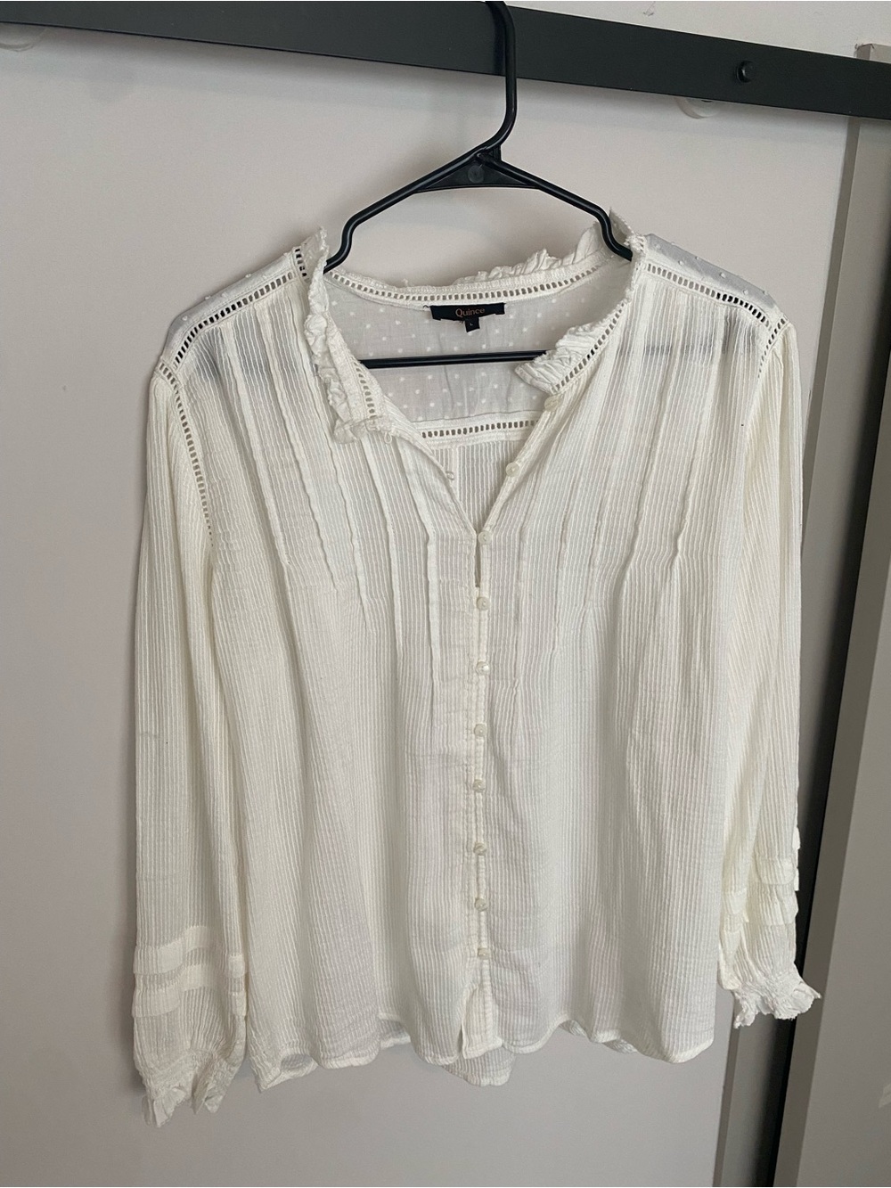 Quince Organic Textured Cotton Peasant Blouse | Large | White | Good Condition